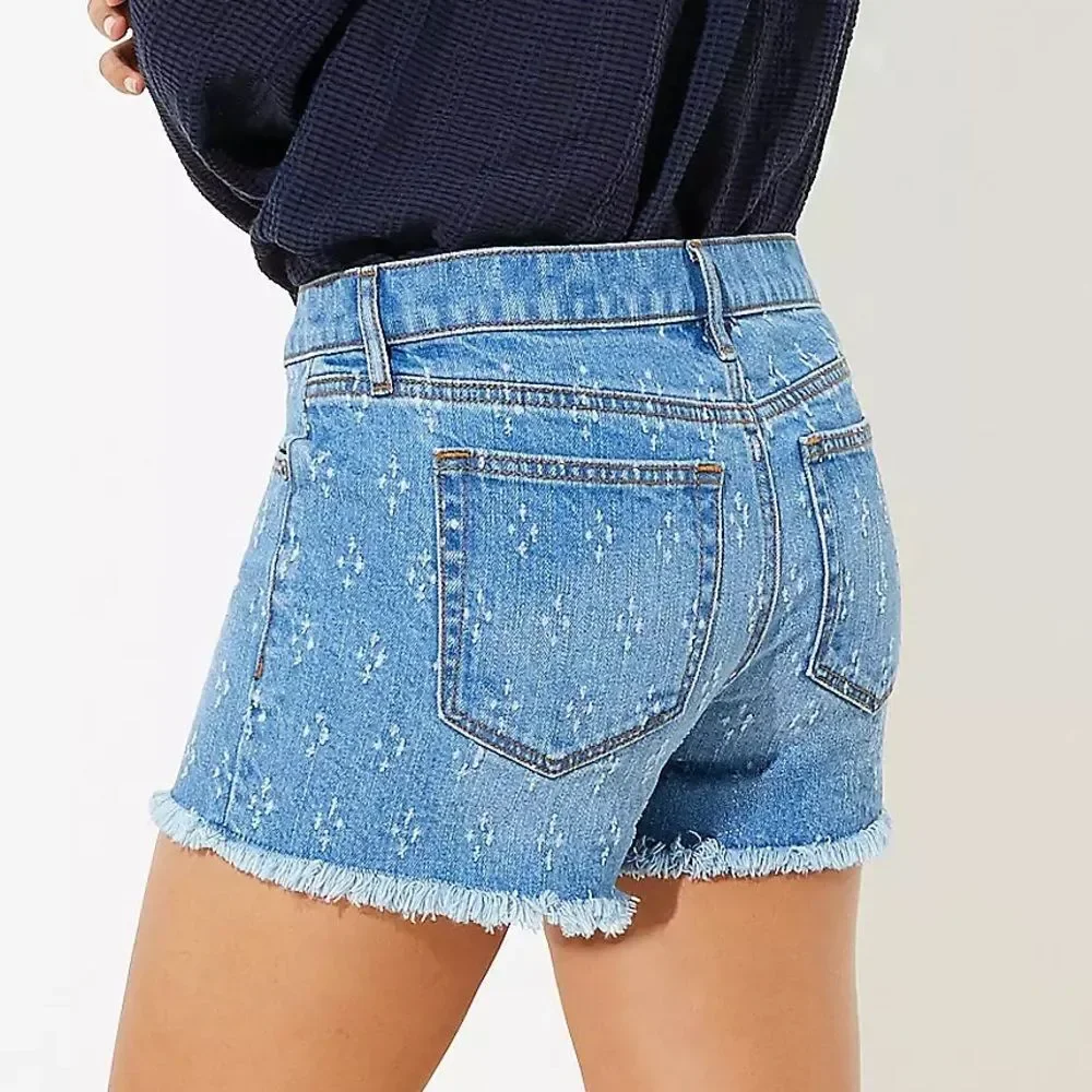 LOFT Punched Cut Off Denim Shorts in Botanic Blue Wash Size 26 | 2 Frayed Hem